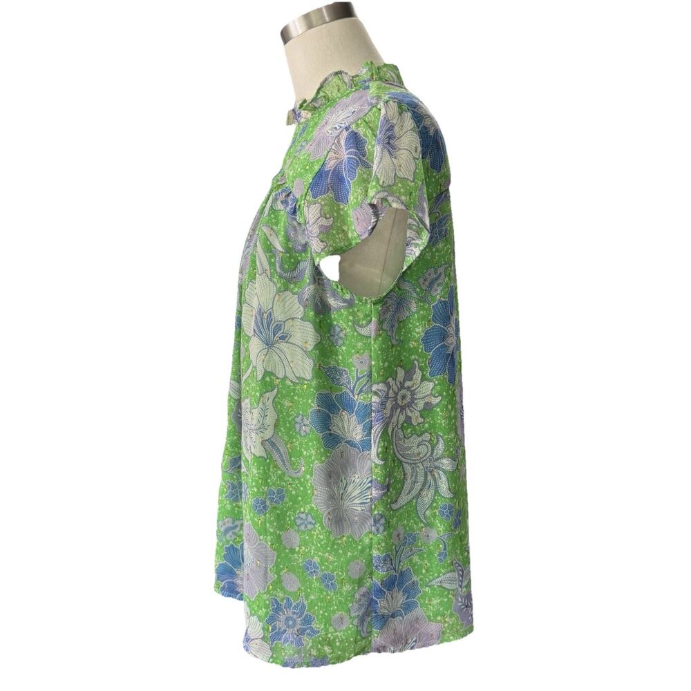 Joie Bright Green Floral Blouse Ruffle Flowy Career Casual Top size small - Picture 3 of 14